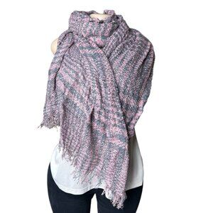#794 Steve Madden Pink and Gray Woven Blanket Scarf